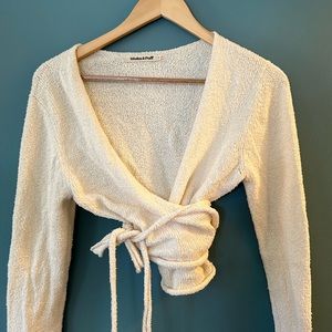 Cream nubby organic cotton misha and puff wrap cardigan top
